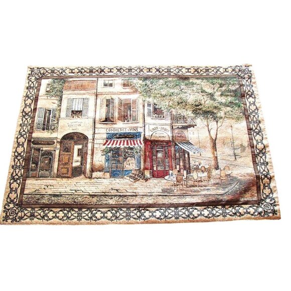Mohawk Cafe De Paris Tapestry Wall Hanging Decor Art Size 54x38" 2002 Made USA - Picture 1 of 11